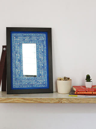 Madhubani Buds Blue Hand-painted on Handmade Paper Wall Frame