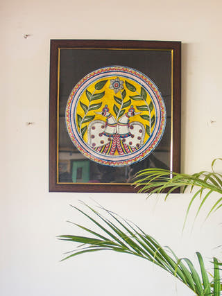 Twin Peacocks Hand-painted On Leather Painting Wall Art