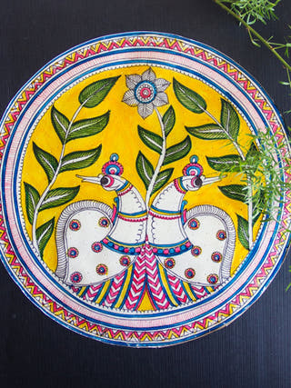 Twin Peacocks Hand-painted On Leather Painting Wall Art