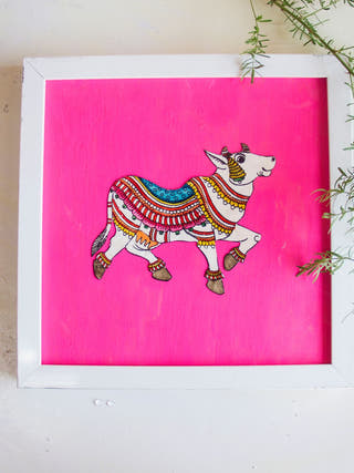 Kaamdhenu Pink Leather Puppet Cutout Wall Art
