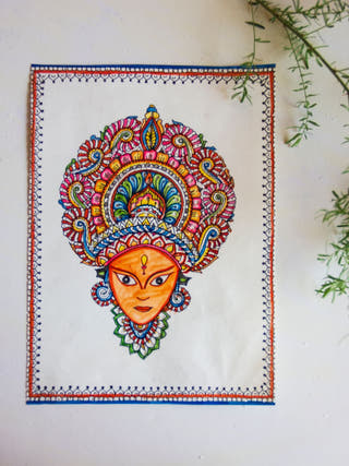 Durga Hand-painted On Leather Painting Wall Art