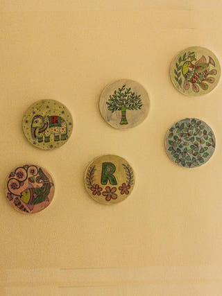 Madhubani Motifs' Hand-painted On Wood Circular Wall Art Studio Moya