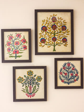 Mughal Motifs Hand-painted On Leather Wall Art