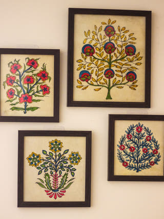 Mughal Motifs Hand-painted On Leather Wall Art