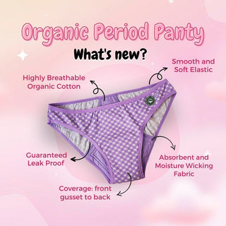 Organic Period Panty Bikini Lavender Checks SochGreen