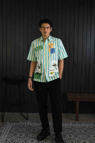 Striped Patch Cotton Tencel Shirt