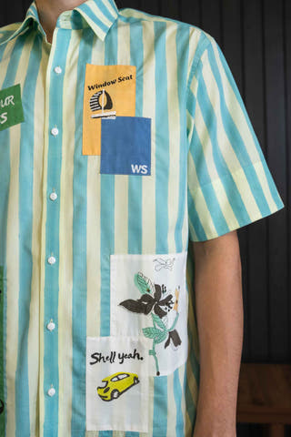 Striped Patch Cotton Tencel Shirt