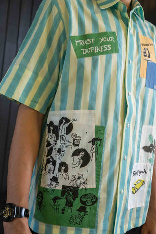 Striped Patch Cotton Tencel Shirt