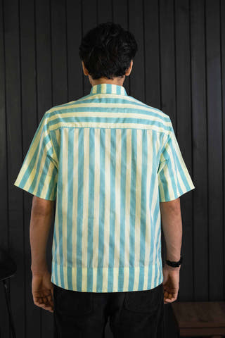 Striped Patch Cotton Tencel Shirt