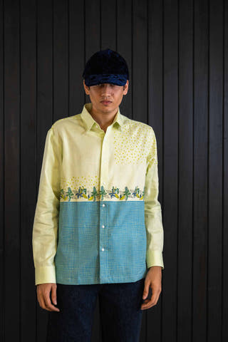Two-Tone Botanical Herringbone Shirt