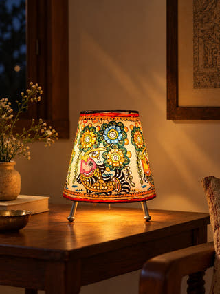 Fish And Floral Table Lamp Round - Multicolor