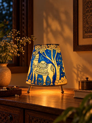 Tree Of Life Design Table Lamp Round - Blue
