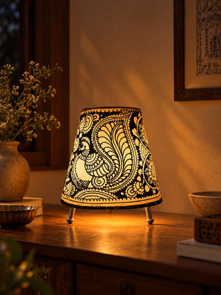 Peacock And Flower Table Lamp - Black