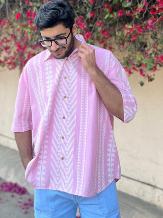 Pink Oversized Handloom Shirt Weavsters