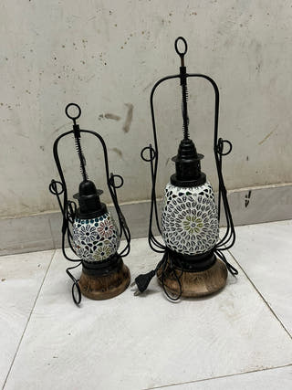 Shama Wooden & Mosaic Glass Lantern | Set of 2