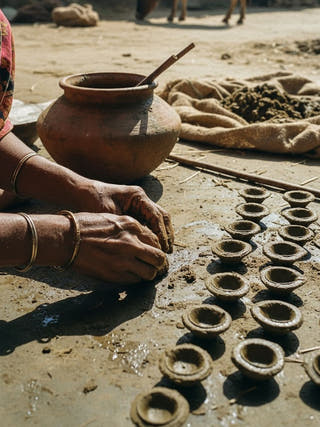Pure Cow Dung Diyas | Handmade In The Villages Of Chhattisgarh- Set of 10