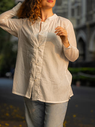 White Textured Handwoven Shirt Krushnachuda