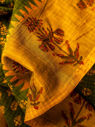 Green Exquisite Handblock Printed Jugalbandhi Mangalgiri Saree Charming Grace The Indian Motif 