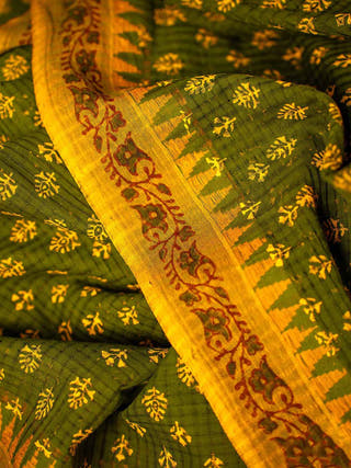Green Exquisite Handblock Printed Jugalbandhi Mangalgiri Saree Charming Grace The Indian Motif 