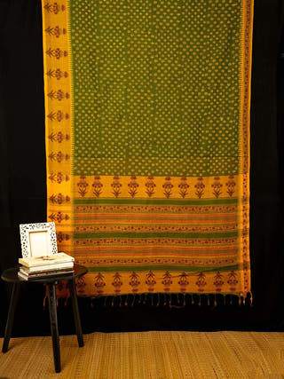 Green Exquisite Handblock Printed Jugalbandhi Mangalgiri Saree Charming Grace The Indian Motif 