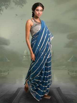 Yashini Blue Handloom Mul Cotton Saree