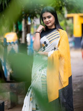 Yellow Black Geometry   Saree SoulWeaves