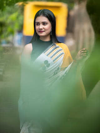Yellow Black Geometry   Saree SoulWeaves
