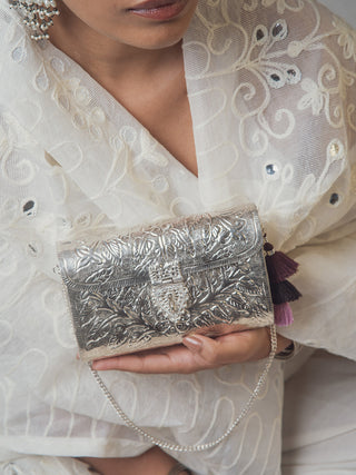 Floral Paatr Purse Silver Riti