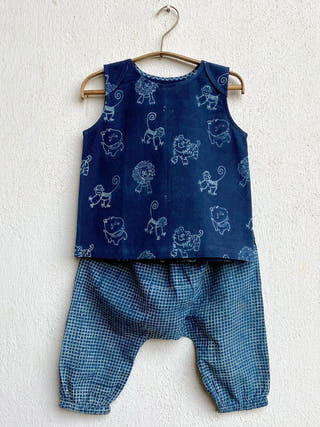 Organic Zoo Jhabla With Check Pants Indigo Whitewater Kids