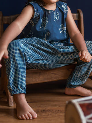 Organic Zoo Jhabla With Check Pants Indigo Whitewater Kids