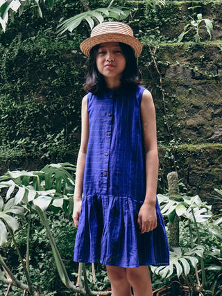 Pitter Patter High Low Lined Dress In Blue Stripes