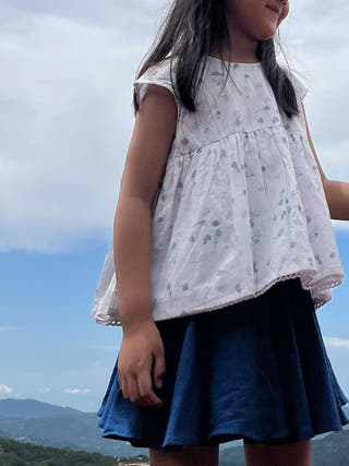 Morning Mist Floral Hand Block Printed Cotton Mul Lined Flowy Top
