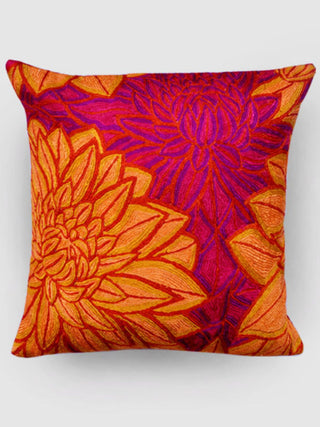 Aster Chainstitch Embroidered Cushion Cover Red & Yellow Zaina