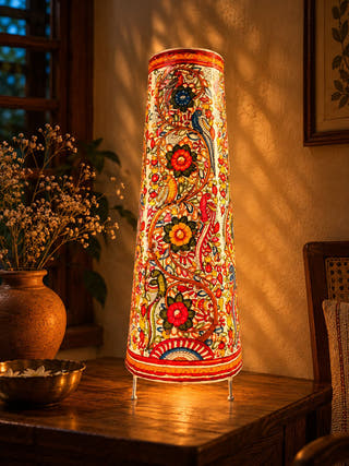Tholu Bommalata Pakshi Pushpa Heritage Leather Lamp - Multicolor
