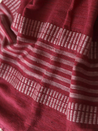 Silk Scarf With Pink Striped Border In Red Arras