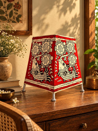 Fish And Floral Table Lamp - Red