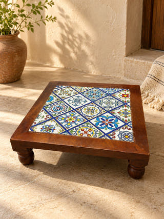 Aaya Blue Pottery Stool