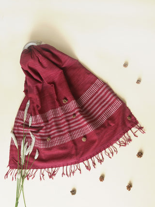 Silk Scarf With Pink Striped Border In Red Arras
