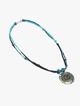 NecklaceBlack & Turquoise Patwa Thread Necklace with Multicolor Mosaic PendantKaladoraFlourish Planet