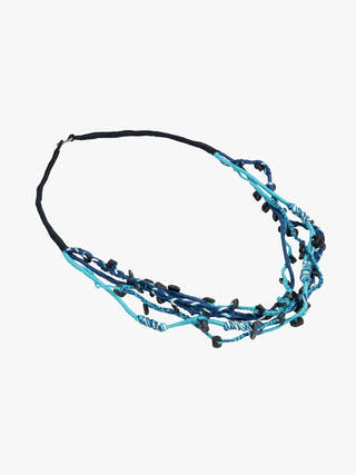 NecklaceBlue & Black Patwa Thread Necklace with Natural Wood AccentsKaladoraFlourish Planet