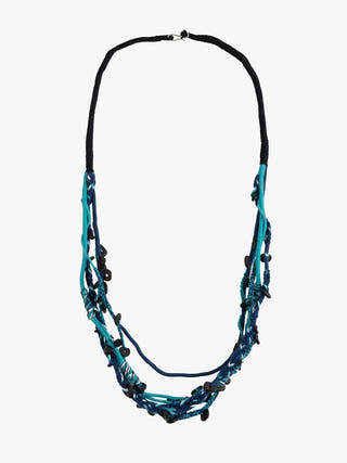 NecklaceBlue & Black Patwa Thread Necklace with Natural Wood AccentsKaladoraFlourish Planet