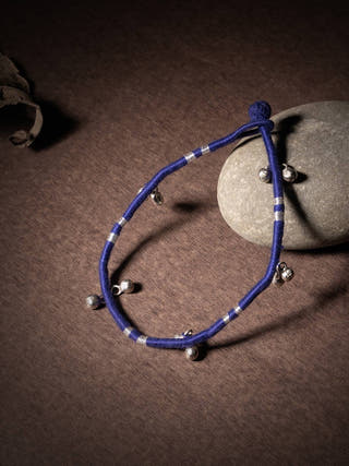 AnkletBlue Patwa Thread Anklet with Metallic Ghungroo BeadsKaladoraFlourish Planet