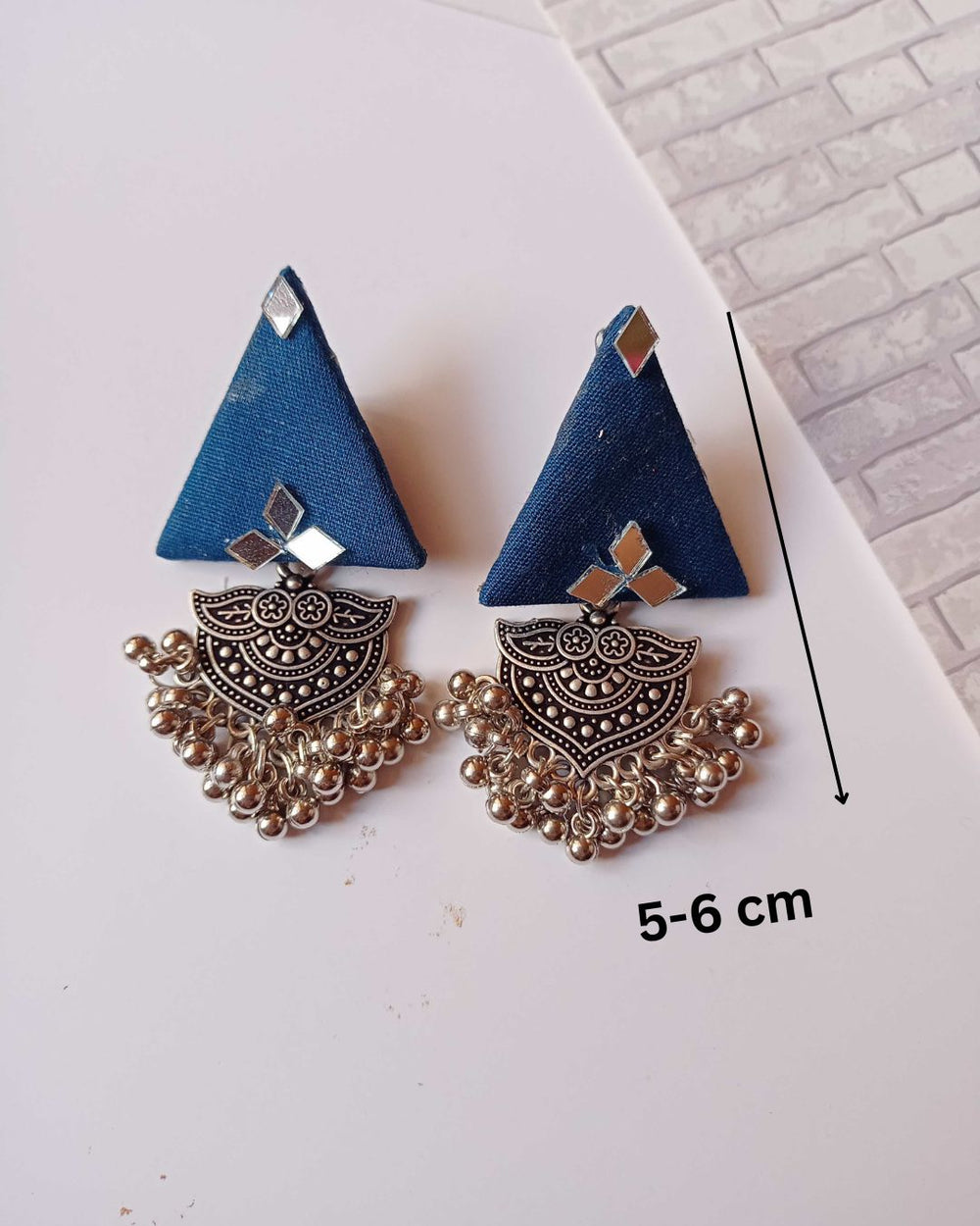 Blue Mirror Jhumka Earrings With Silver Accent image 4