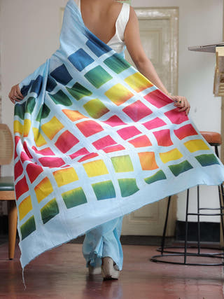 Blue Chanderi Clamp dye Saree Forsarees 