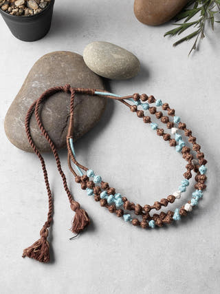 NecklaceBrown & Aqua Patwa Thread Bead Necklace with Tassel ClosureKaladoraFlourish Planet