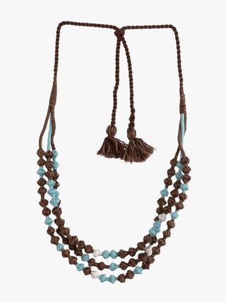NecklaceBrown & Aqua Patwa Thread Bead Necklace with Tassel ClosureKaladoraFlourish Planet