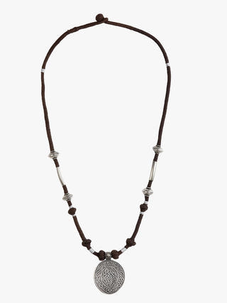 NecklaceBrown Patwa Thread Necklace with Silver - Tone Coin PendantKaladoraFlourish Planet