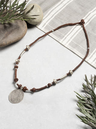 NecklaceBrown Patwa Thread Necklace with Silver - Tone Coin PendantKaladoraFlourish Planet