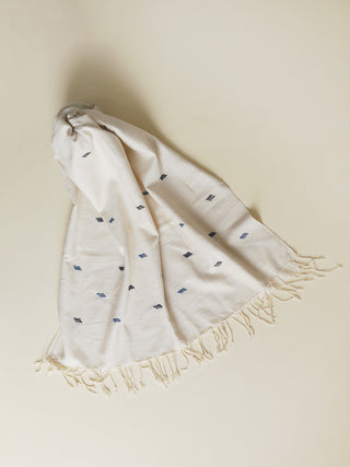 Silk Scarf With Blue And Grey Diamond Motifs In White Arras