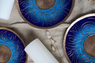Lakire Koyari Blue Wallplate Cum Candle Holder